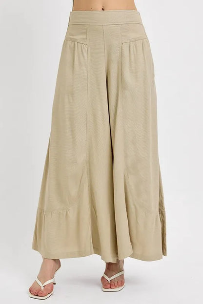RISEN Shirring Detail Wide Leg Pants