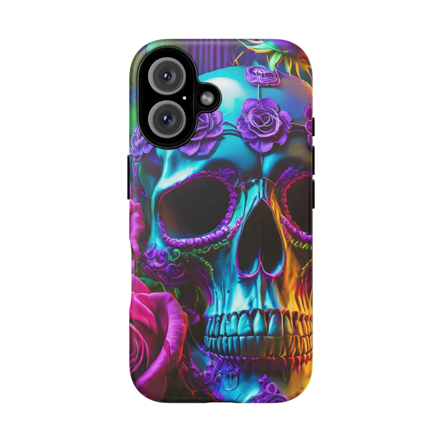 Neon Skull and Roses Vibrant Tough Phone Case