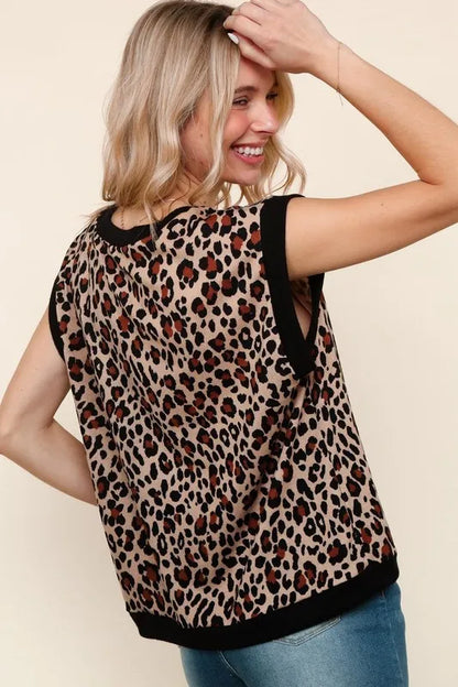 Haptics Leopard Print Dolman Cap Sleeve Knit Top