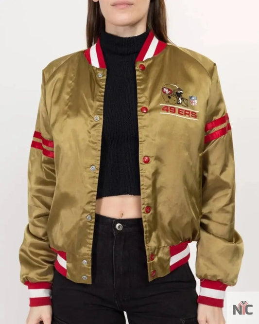 80s San Francisco 49ers Chalk Line Gold Satin Jacket