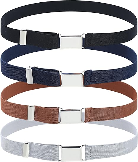 Kajeer Kids Boy Belt Elastic, Adjustable Elastic Belt Silver Square Buckle for Boys Girls(4 PCS)