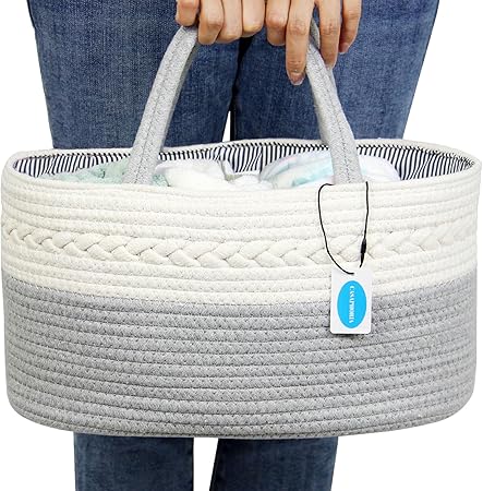 Casaphoria Caddy Organize, Cotton Basket Caddy Baskets for Storage, Basket for Gift, Rope Basket, Storage Caddy, Soft Basket, 100% Cotton Organizer with Removable Inserts, Cream and Gray
