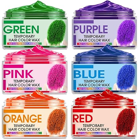 6 Color Temporary Hair Color Wax, Christmas Gifts, Stocking Stuffers for Kids, Blue Green Purple Pink Orange Red Hair Dye Natural Instant Hair Wax Color, DIY Temporary Hair Color for Kids Teens Women Men