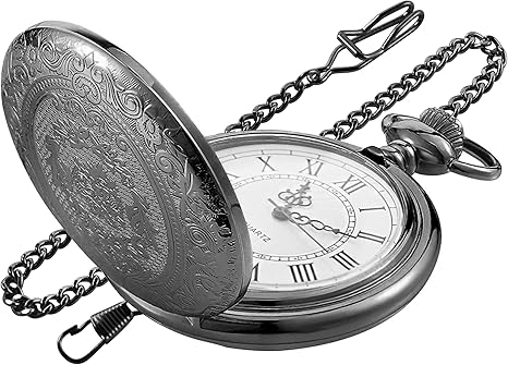 Black Large Decorative Flower Pattern Pocket Watch White Roman Digital Scale Quartz Pocket Watch
