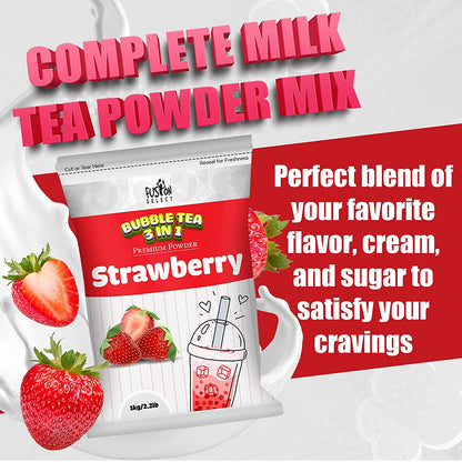 Fusion Select 2.2lb Strawberry Milk Tea Powder Flavored-3-in-1 Drink Boba Tea Powder with Cream & Sugar - Instant Pre-Mixed Beverage for Hot or Cold Blends or Yummy Frappes Bubble Tea