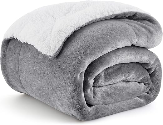 Bedsure Sherpa Fleece Throw Blanket for Couch - Thick and Warm Blanket for Winter, Soft Fuzzy Plush Throw Blanket for All Seasons, Grey, 50x60 Inches