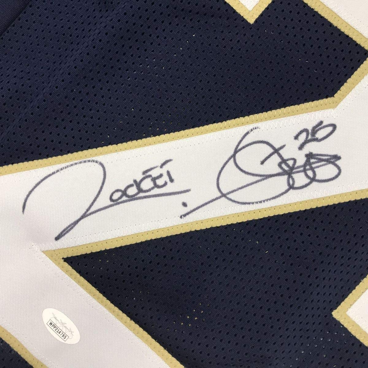 Framed Autographed/Signed Raghib Ismail Rocket 35x39 Notre Dame Blue College Football Jersey JSA COA