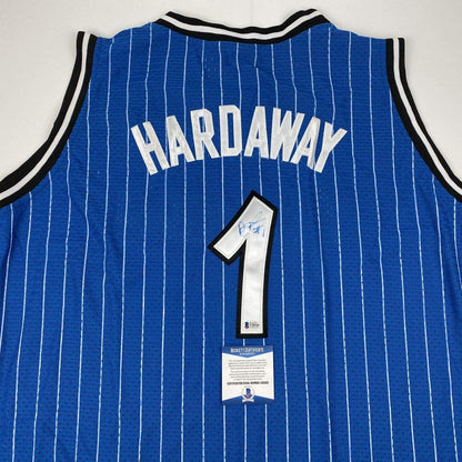 Autographed/Signed Anfernee Penny Hardaway Orlando Blue Basketball Jersey Beckett BAS COA