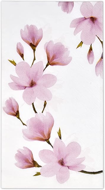 100 Floral Pink Magnolia Guest Napkins 3 Ply Disposable Paper Pack Spring Flowers Dinner Hand Napkin for Bathroom Wedding Holiday Anniversary Birthday Tea Party Bridal & Baby Shower Decorative Towels