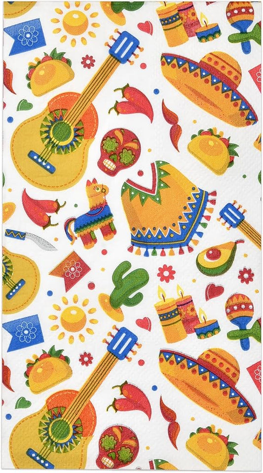 100 Mexican Fiesta Guest Napkins Disposable Paper Colorful Taco Pinata Mexico Fiestas Dinner Hand Napkin Towel for Home Kitchen Bathroom Wedding BBQ Holiday Birthday Party Decorative Towels