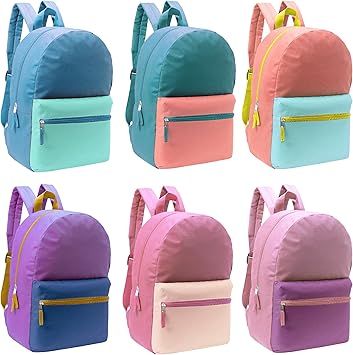 24 - Pack 17" School Backpacks for Kids - Backpacks in Bulk for Elementary, Middle, and High School Students, 6 Assorted Colors 2 Tone Girl