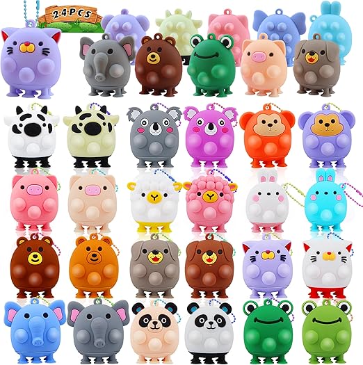 24 PCS Party Favors for Kids, 3D Animal Pop Toys, Goodie Bags Stuffers for Kids, Pinata Stuffers Carnival Prizes, Fidget Toys Bulk, Prize Treasure Box Toys for Classroom, Suction Toys for Toddlers