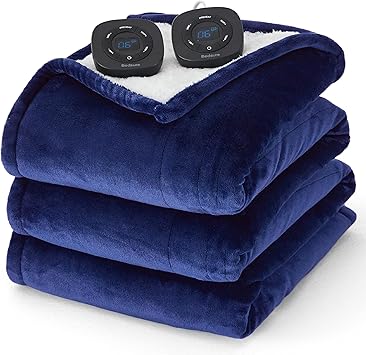 Bedsure Electric Blanket Queen Size - Dual Control Heated Blanket Queen with 10 Heat Settings, Heating Blanket with 10 Time Settings, 8 hrs Timer Auto Shut Off (84x90 inches, Navy)
