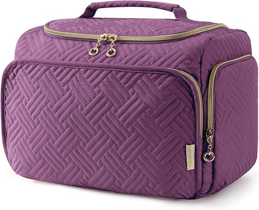 BAGSMART Travel Toiletry Bag, Large Wide-open Travel Bag for Toiletries, Makeup Cosmetic Travel Bag with Handle, Purple-Large