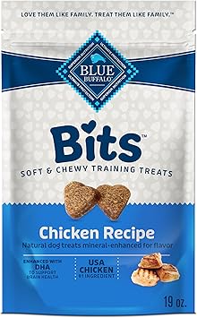 Blue Buffalo Bits Soft Dog Treats for Training, Made With Natural Ingredients & Enhanced with DHA, Chicken Recipe, 19-oz Bag
