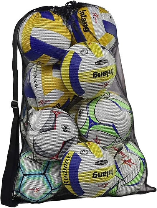 Heavy Duty Mesh Ball Bag, Drawstring Sport Equipment Storage Bag for Basketball, Soccer, Sports Beach and Swimming Gears with Adjustable Shoulder Strap Outdoor Organizer