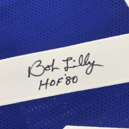 Autographed/Signed Bob Lilly HOF 80 Dallas Retro Blue Football Jersey JSA COA