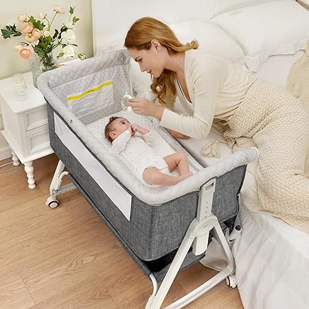Baby Baby Bassinet, 3 in 1 Bassinet´_‘Adjustable Height Bassinet Bedside Sleeper Bedside Sleeper with Storage Basket and Wheels´_‘Safety CPC Certified