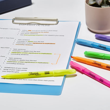 Sharpie Pocket Style Highlighters, Chisel Tip, Assorted Fluorescent, 12 Count