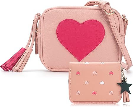 Toddler Purse Cute Little Girls Fashion Heart Purse Small Pink Kids Purse Crossbody Shoulder Bag with Wallet, Adjustable Strap Birthday, Thanksgiving Gifts Purse for Girls
