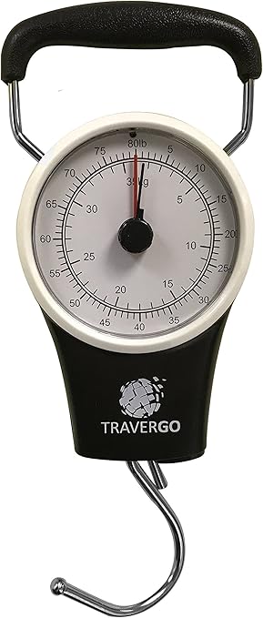 GoGreen Power (TR1300BK) Analog Luggage Scale with Hook, Analog Weighing Scale for Luggage with Built-in Measuring Tape, Weighs Luggage Up to 80 lbs / 36.28 kg, Black