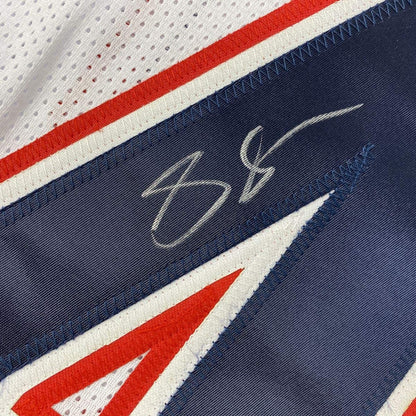 Framed Autographed/Signed Stephon Gilmore 35x39 New England White Football Jersey PSA/DNA COA