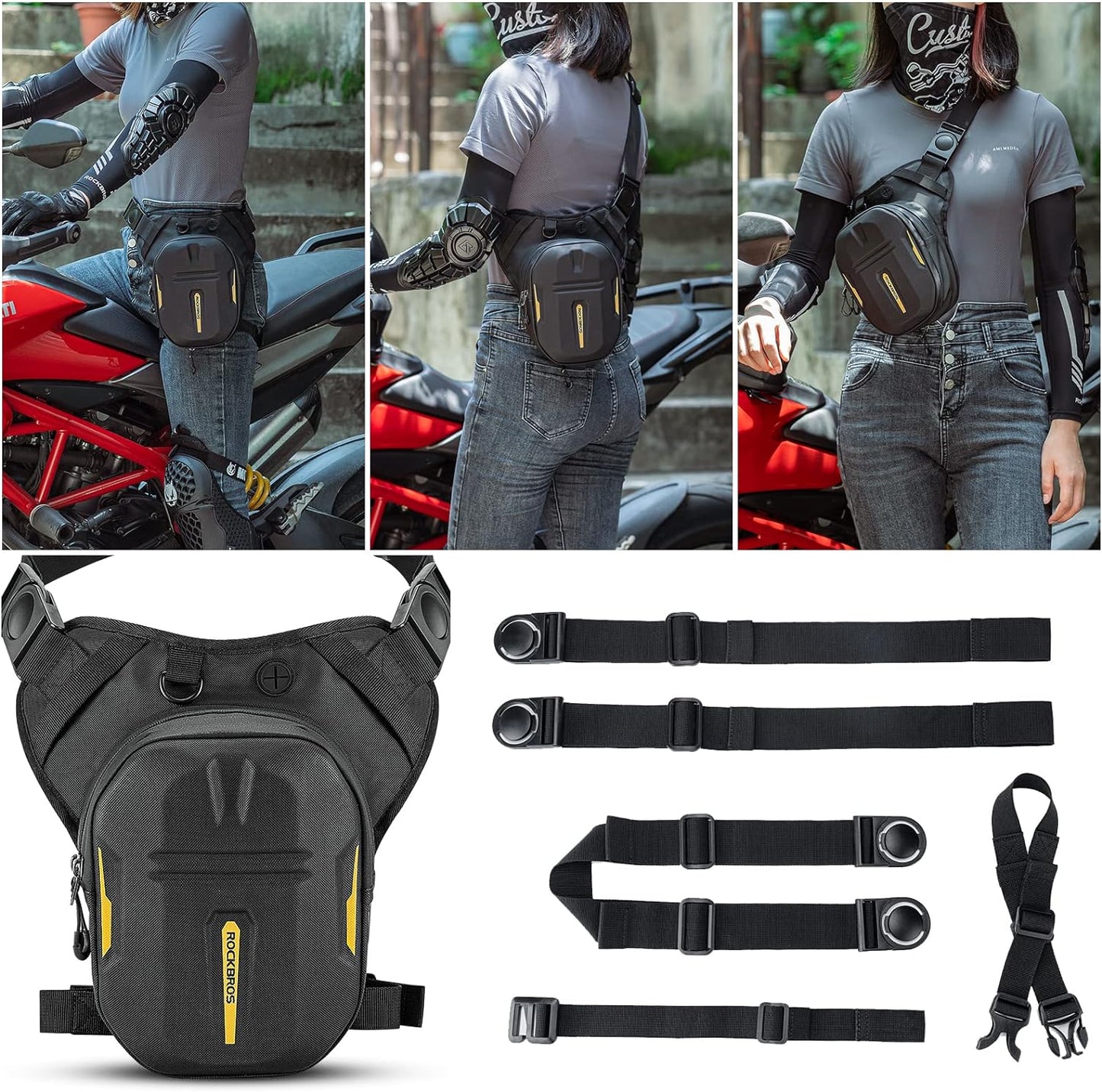 ROCKBROS 3-IN-1 Motorcycle Leg Bag Waterproof, Multi-Functional 10L Pack