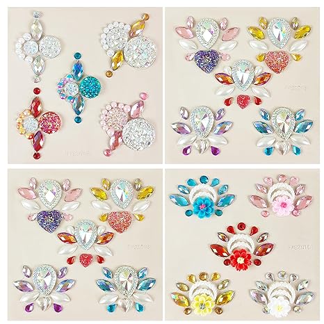 20Pcs Face Gems Stickers with Women Girls Diamond Forehead Sticker Pearl Spring Theme Flowers Decoration Festival Party Makeup Face Eyes Diamond Temporary Tattoo DIY Body Art Decals