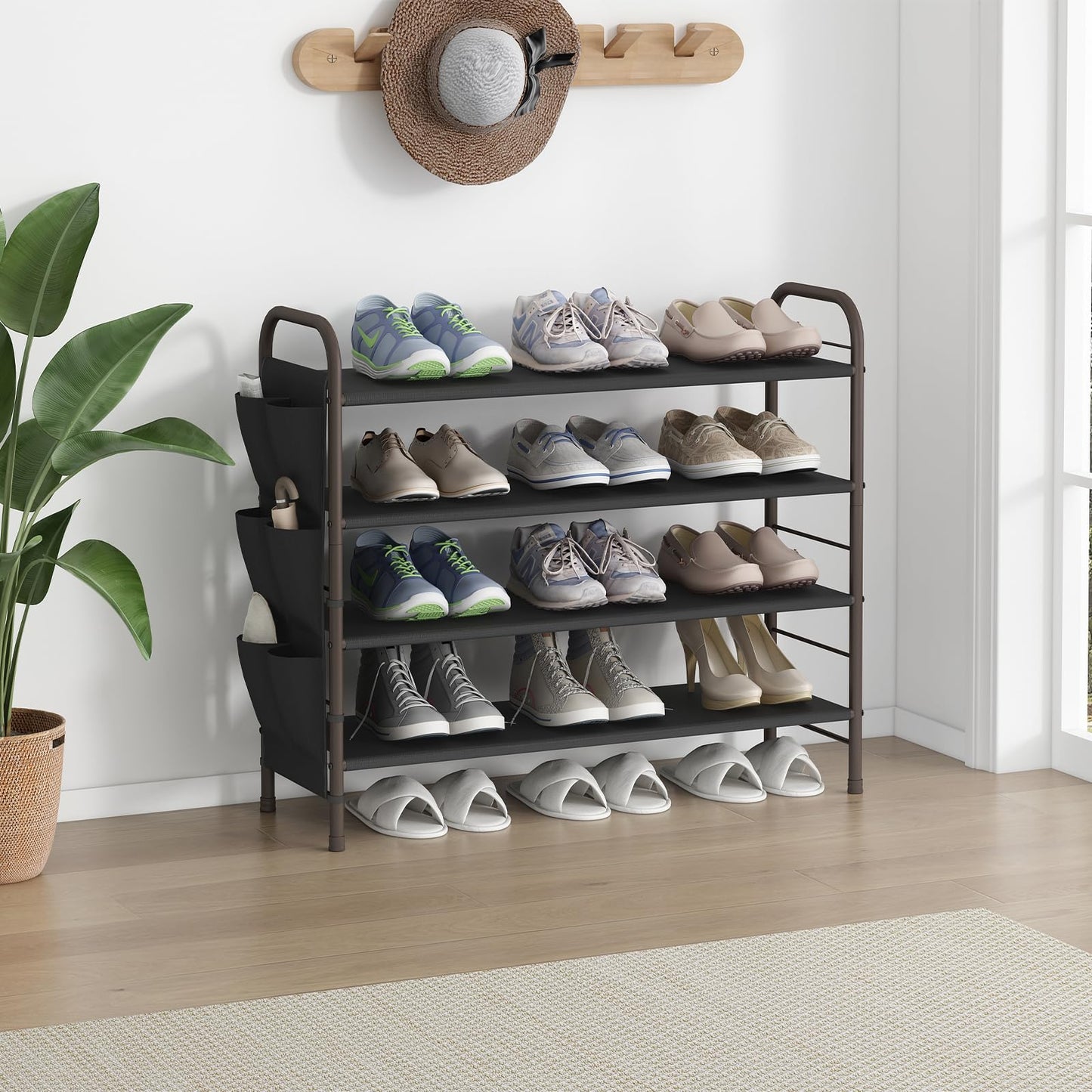 Shoe Rack Storage Organizer 4 Tier Free Standing Metal Shoe Shelf - Bronze