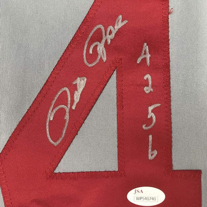 Autographed/Signed Pete Rose 4256 Cincinnati Grey Baseball Jersey JSA COA