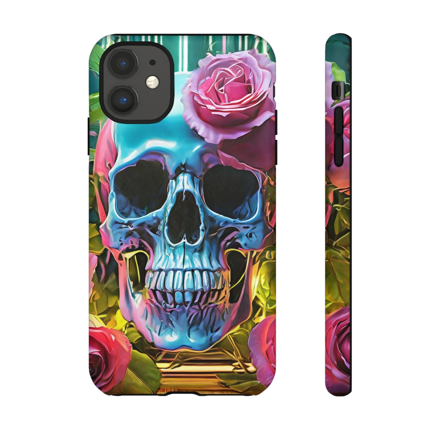Neon Rose Skull Tough Phone Case