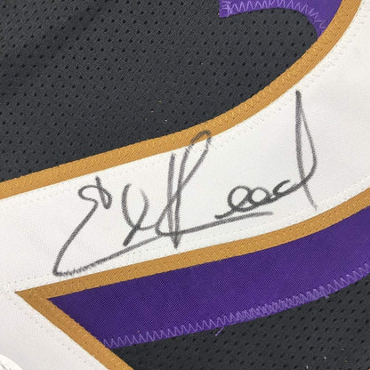 Framed Autographed/Signed Ed Reed 35x39 Baltimore Black Football Jersey JSA COA