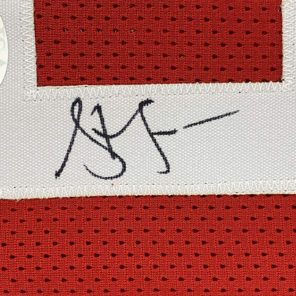 Framed Autographed/Signed Steve Francis 35x39 Houston Red Basketball Jersey JSA COA