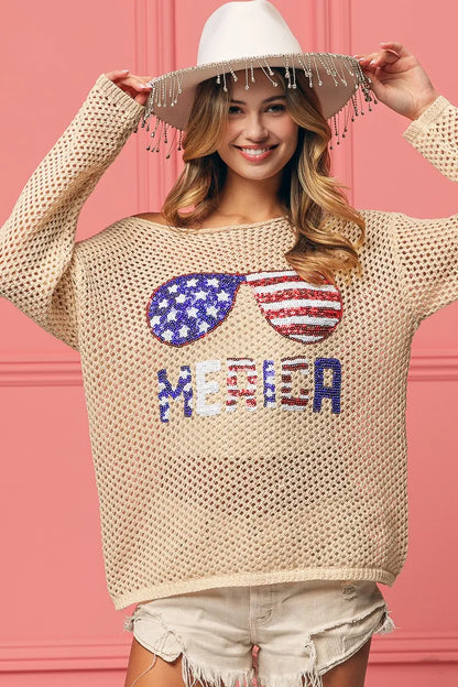 BiBi Sequin American Flag Sunglasses Knit