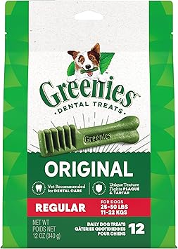 Greenies Original Regular Dental Dog Treats, 12 oz. Pack (12 Treats)