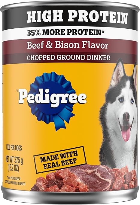 Pedigree High Protein Adult Soft Wet Dog Food, Beef & Bison Flavor, 13.2 oz. Cans (12 Count, Pack of 1)