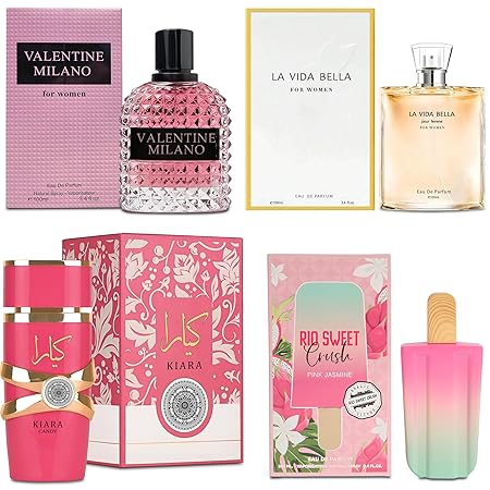 4 Piece Women Perfume Set RIO Sweet Crush Jasmine/Valentine Milano/La Vida Bella/Ka Candy Eau de Parfum, Women's Fragrance Sets with Luxury Gift Box for Daily Use