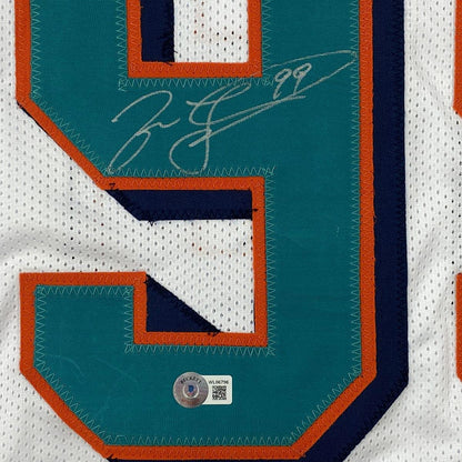 Autographed/Signed Jason Taylor Miami White Football Jersey Beckett BAS COA