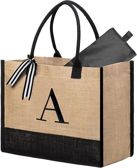 BeeGreen Birthday Gifts For Women 13oz Canvas Tote Bag with Pocket Initial Gifts For Sister Mom Friends Teacher