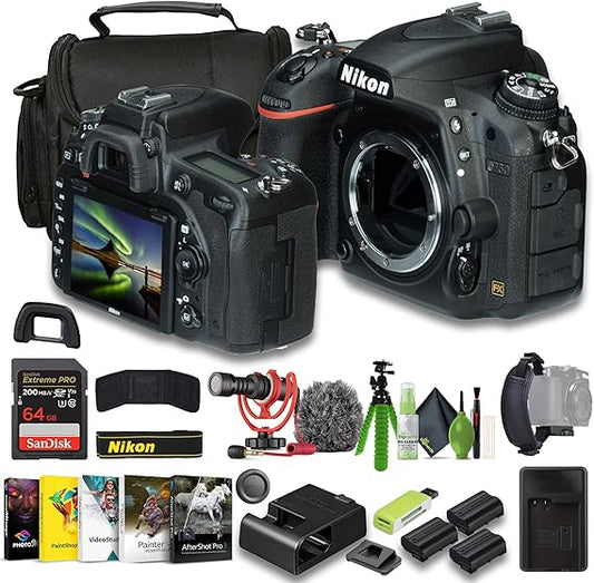 Nikon D750 FX-Format Digital SLR Camera + 2X EN-EL15C Battery + Memory Card Wallet + Extreme PRO 64GB Card + Card Reader + 12 Inch Flex Tripod + Photo Editing Software + Mic + More