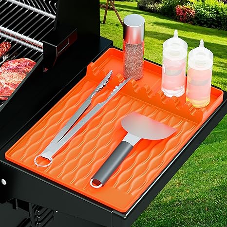 Cooking Silicone Griddle Spatula Mat: Outdoor Large Grilling Tools Mat for Blackstone Side Shelf - Kitchen Utensil Easy Clean Mat for Weber Spatula Holder - Gifts for Men Dad Husband (1, Orange)