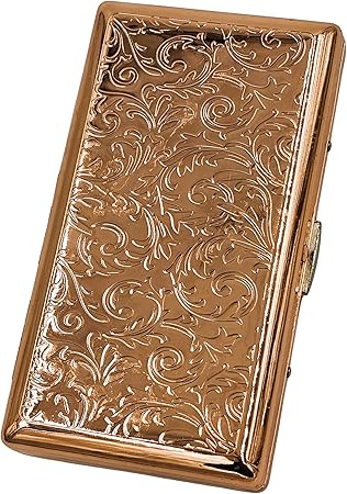 Cigarette Case Victorian Style Metal Holder for Regular, King and 100's Size Pocket Protective Security Wallet (Flo-S100RG, Flower Small Rose Gold)