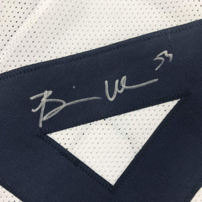 Autographed/Signed Brian Urlacher Chicago Retro White Football Jersey Beckett BAS COA