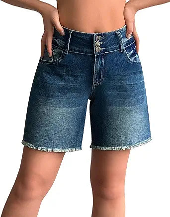 roswear Women's High Waisted Denim Shorts Casual Summer Frayed Hem Long Shorts Baggy Stretchy Jean Shorts Wide Leg Shorts