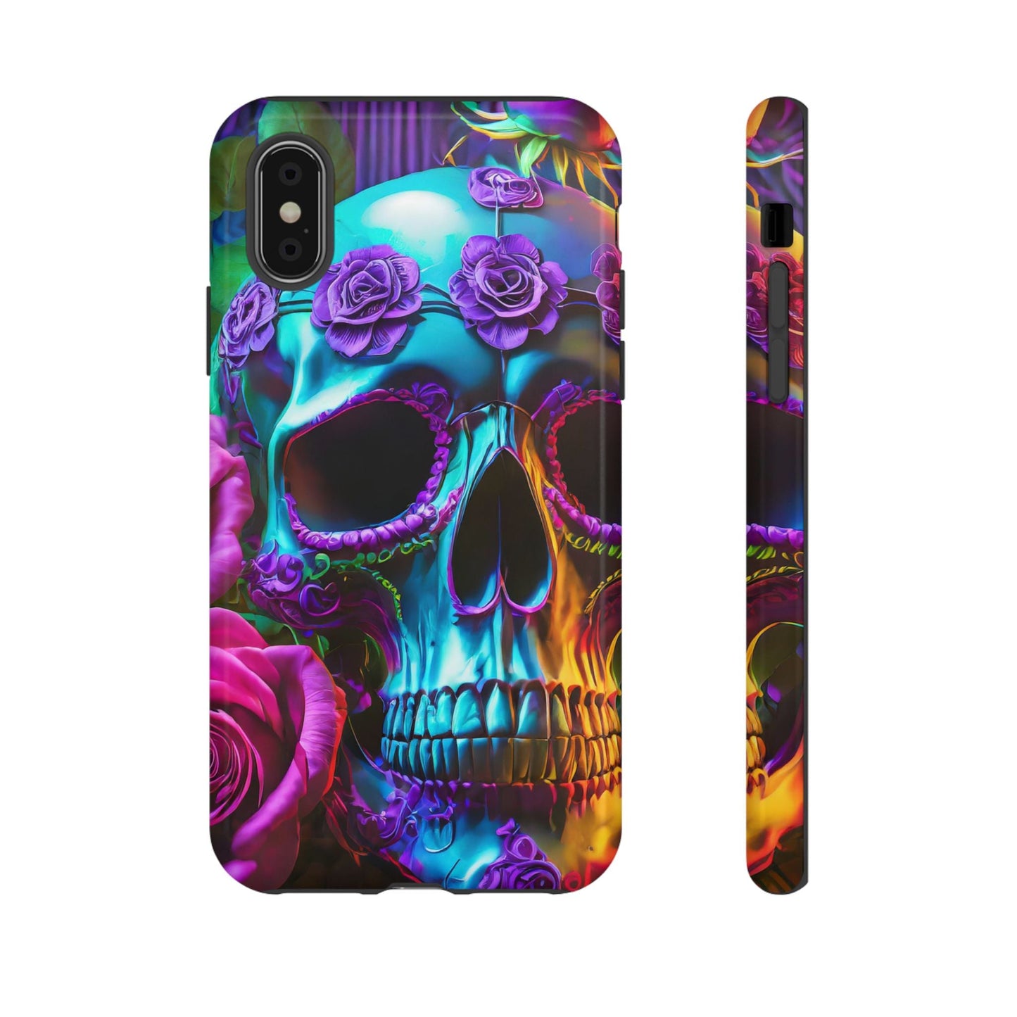 Neon Skull and Roses Vibrant Tough Phone Case