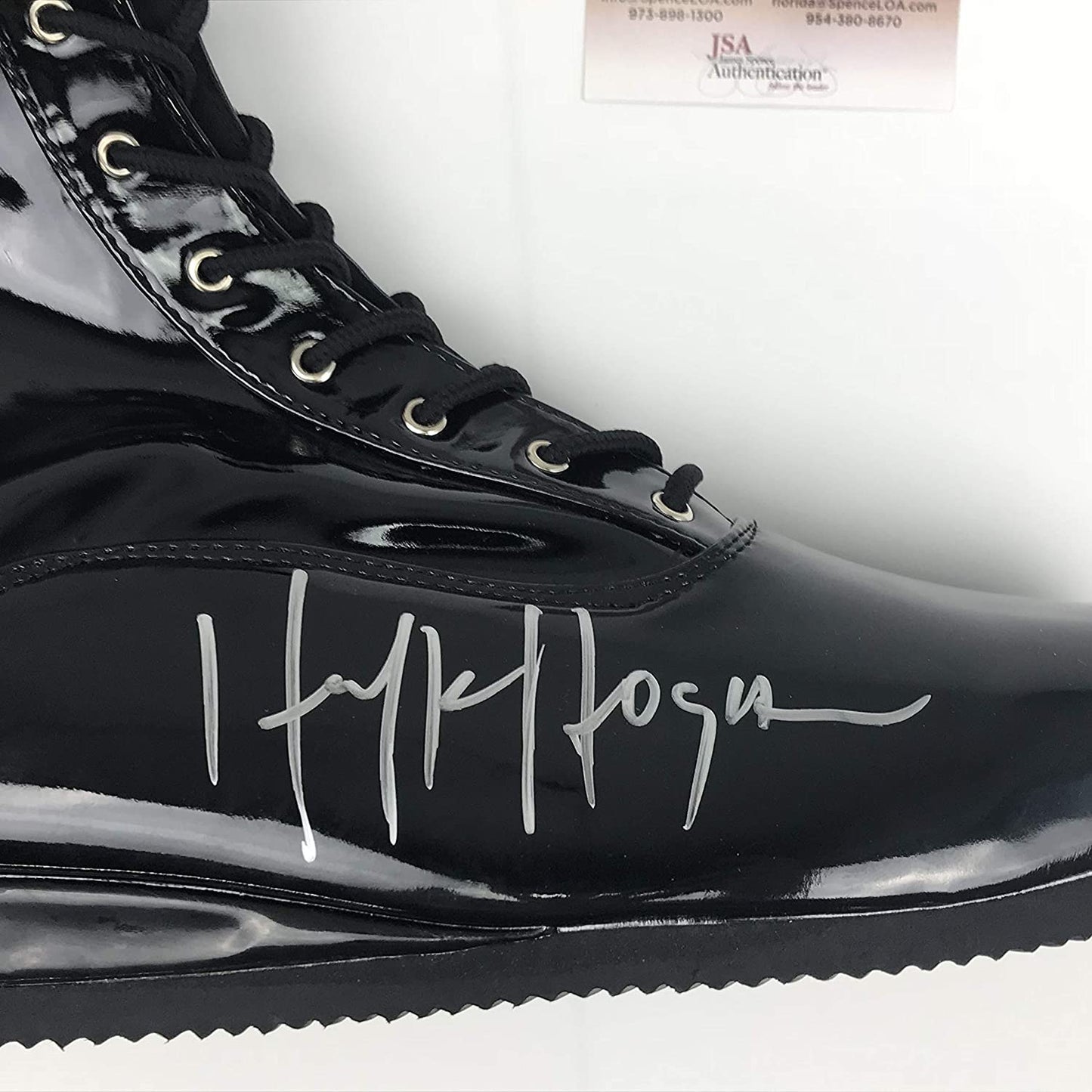 Autographed/Signed Hulk Hogan Black WWE Wrestling Boot/Shoe JSA COA