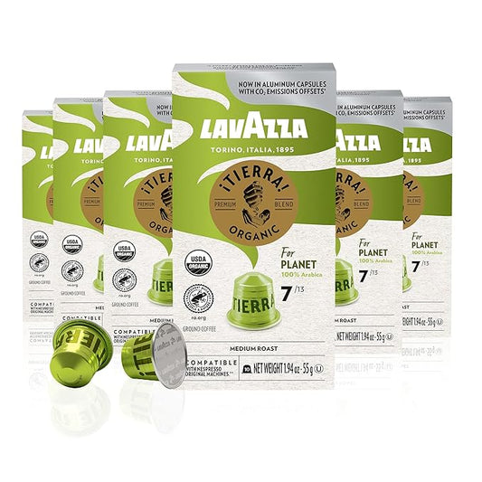 Lavazza TIERRA PLANET USDA ORGANIC Espresso Aluminum Capsules Compatible with Nespresso Original Machines (Pack of 60) , Value Pack, Medium Roast, 100% Arabica, Intensity 7 of 13