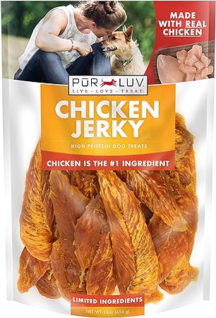 Dog Treats, Chicken Jerky for Dogs, Made with 100% Real Chicken Breast, 16 Ounces, Healthy, Easily Digestible, Long-Lasting, High Protein Dog Treat, Satisfies Dog's Urge to Chew (Pack of 1)