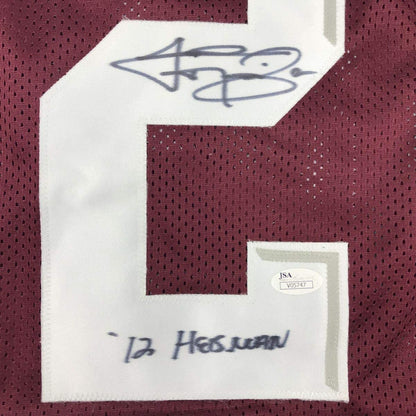 Autographed/Signed Johnny Manziel 12 Heisman Texas A&M Maroon College Football Jersey JSA COA