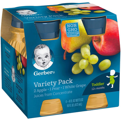 Gerber Fruit Juice Variety Pack (2 Apple, 1 Pear, 1 White Grape), (Pack of 6)